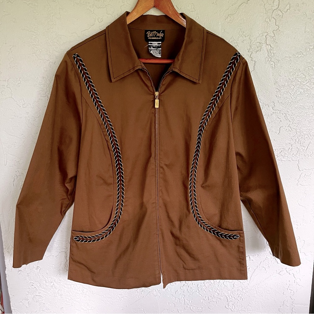 Bob Mackie Barn Coat Western Zip Up Blazer Jacket Sz XL Embroidered Chore